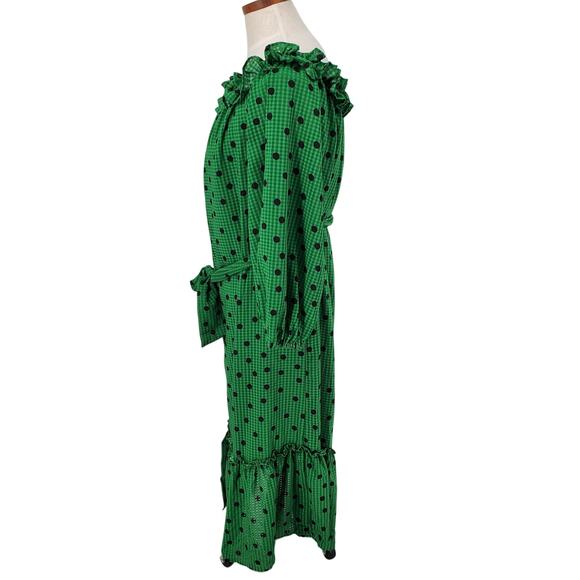 Who What Wear Med Off Shoulder Midi Dress Green Polka-Dot Ruffled Tie-Waist New - Picture 4 of 8